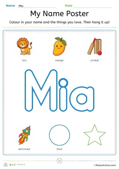 My name poster: the name and the things they love, to colour and hang up