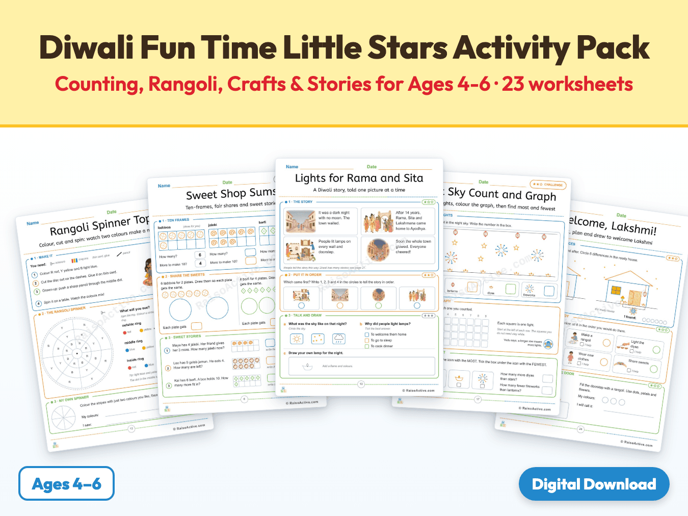 Diwali Fun Time Little Stars Activity Pack: Counting, Rangoli, Crafts & Stories for Ages 4-6 cover