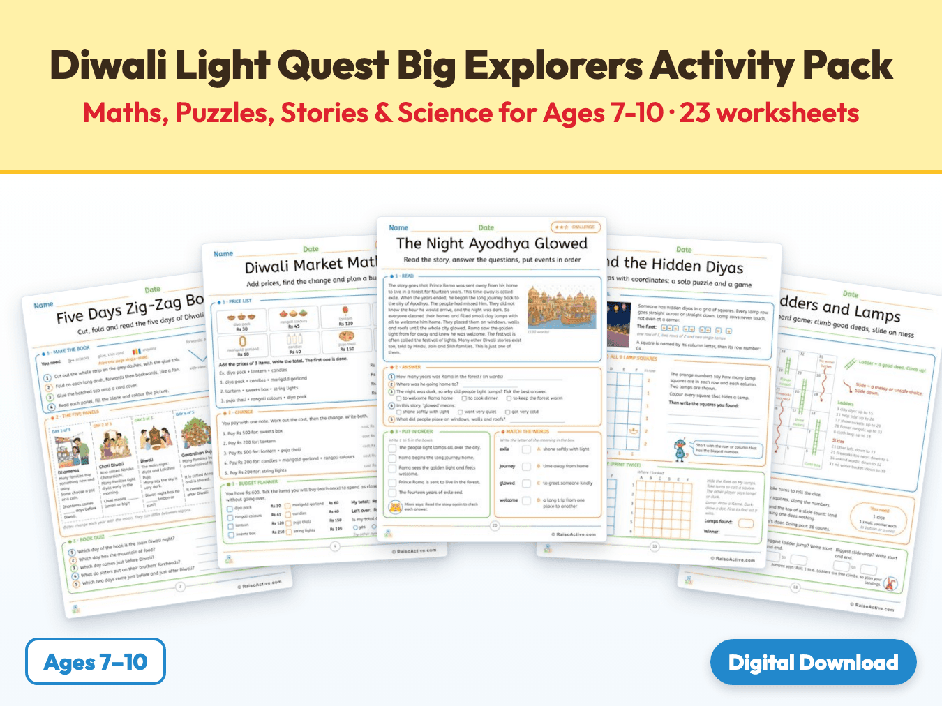 Diwali Light Quest Big Explorers Activity Pack: Maths, Puzzles, Stories & Science for Ages 7-10 cover