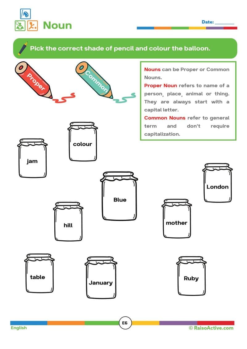 English, Math & EVS Worksheets for 6-7 Year Olds | Nouns, Shapes, Road Safety & Moon Phases - Page 9