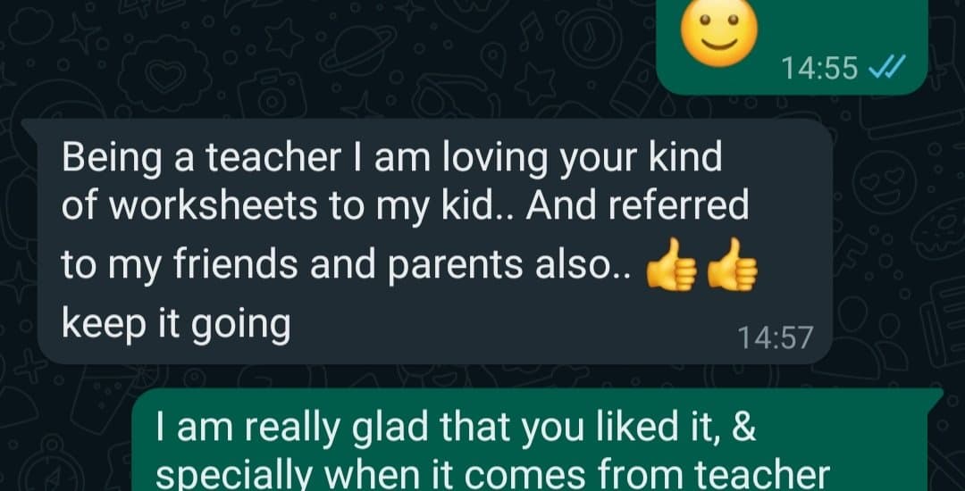 Teacher feedback - loving worksheets, referred to friends