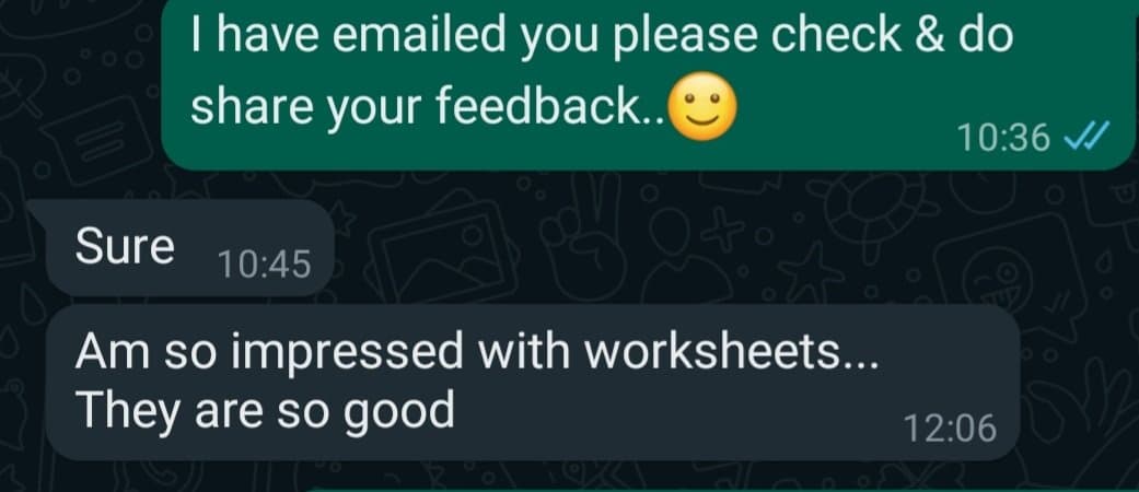 Parent feedback - impressed with worksheets