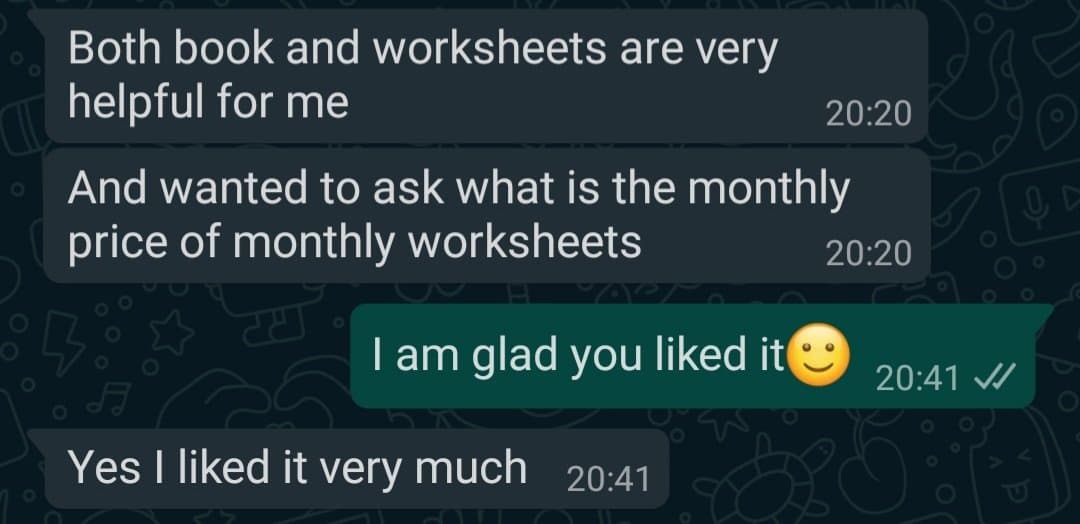 Parent feedback - books and worksheets are very helpful