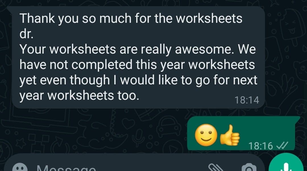 Parent feedback - worksheets are awesome, wants next year too