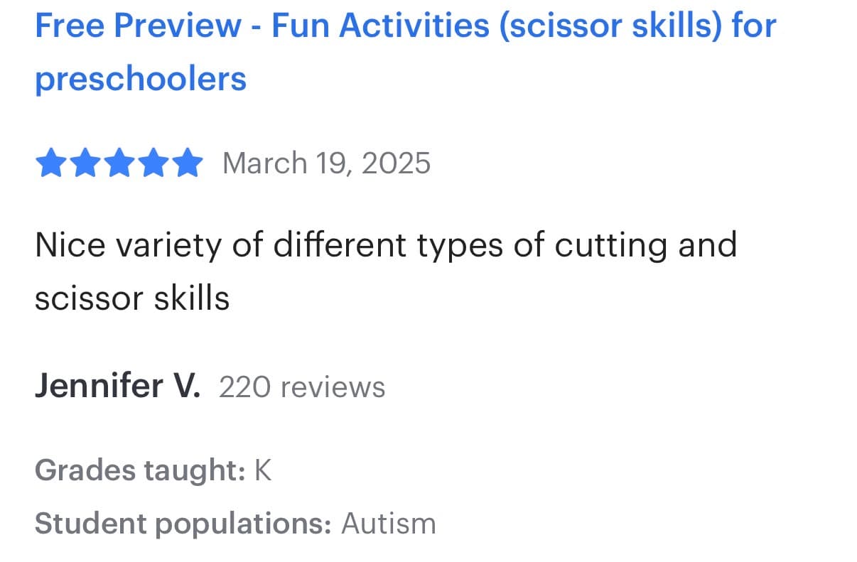 TPT review - nice variety of cutting and scissor skills