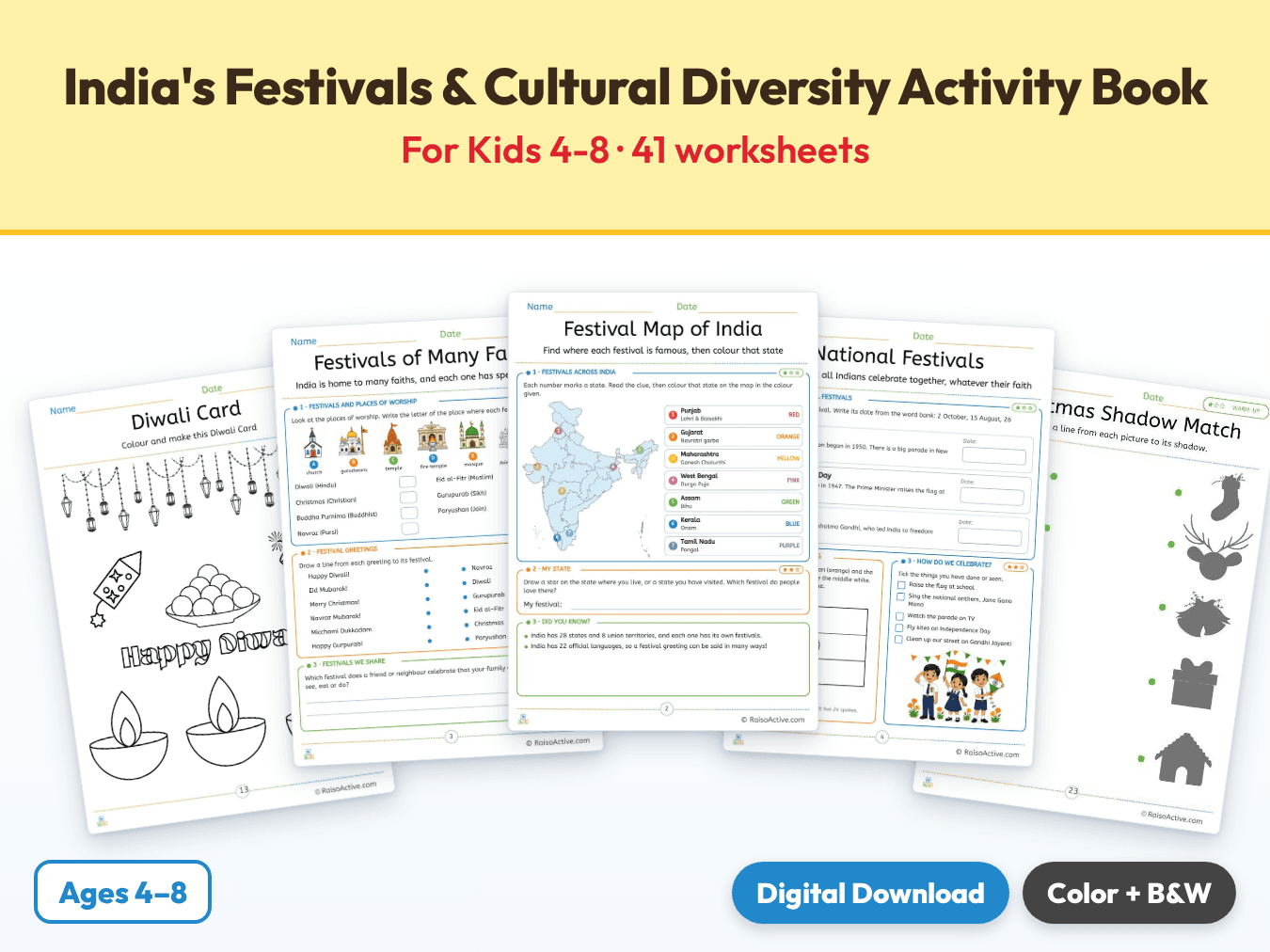 India's Festivals & Cultural Diversity Activity Book for Kids 4-8 cover