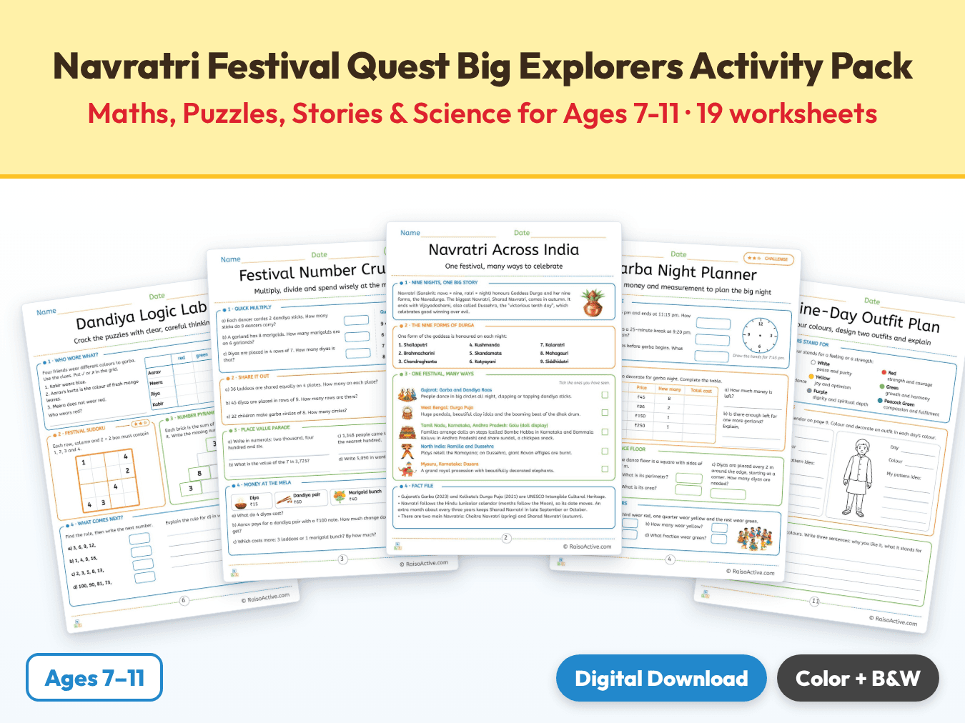 Navratri Festival Quest Big Explorers Activity Pack: Maths, Puzzles, Stories & Science for Ages 7-11 cover