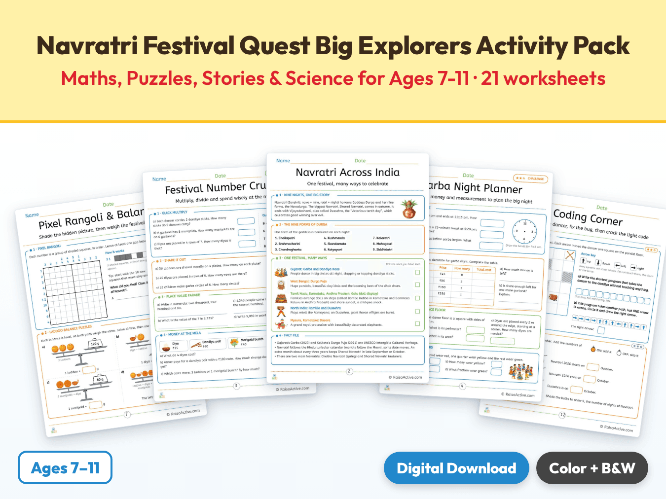 Navratri Festival Quest Big Explorers Activity Pack: Maths, Puzzles, Stories & Science for Ages 7-11 cover