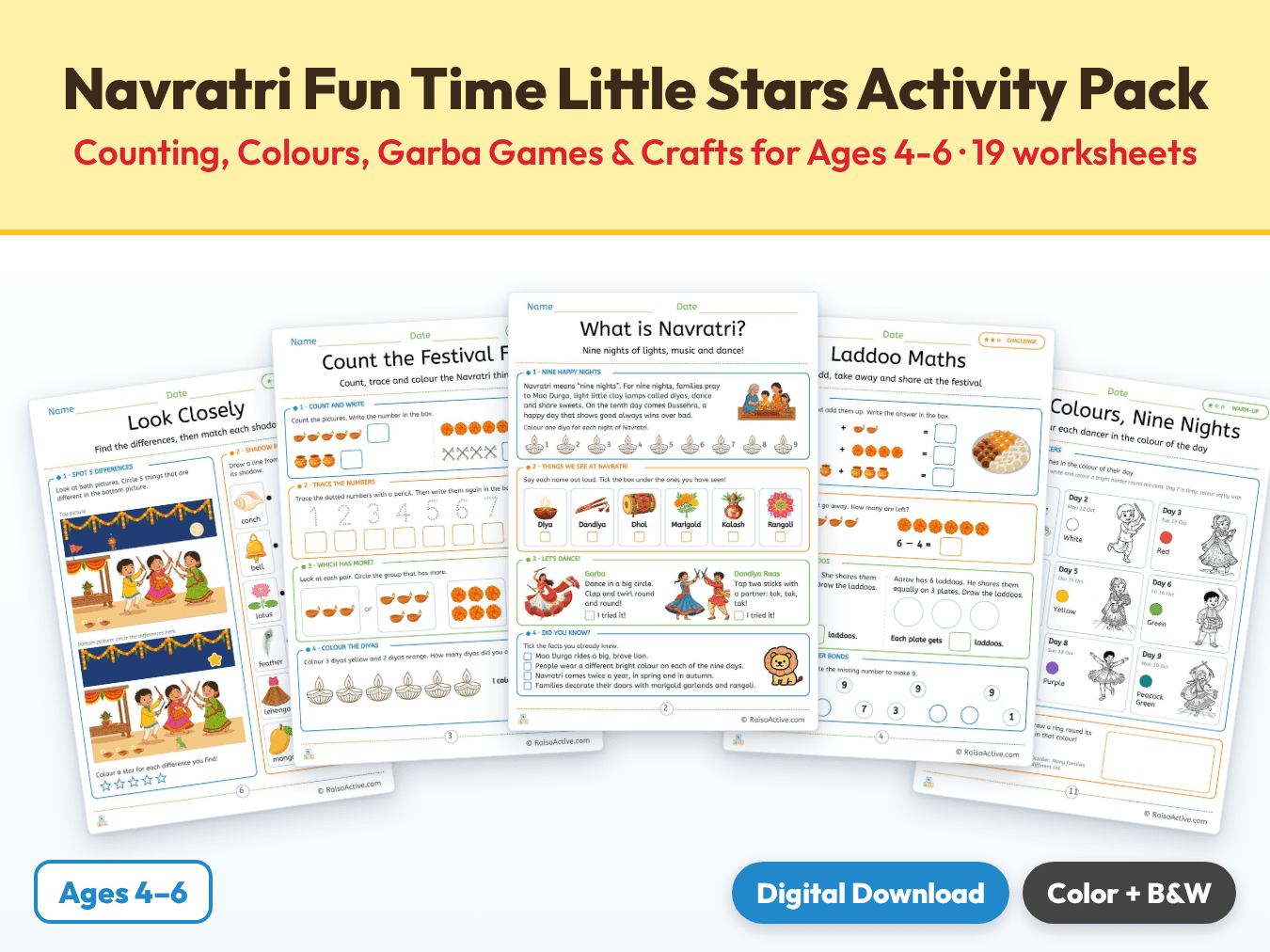 Navratri Fun Time Little Stars Activity Pack: Counting, Colours, Garba Games & Crafts for Ages 4-6 cover