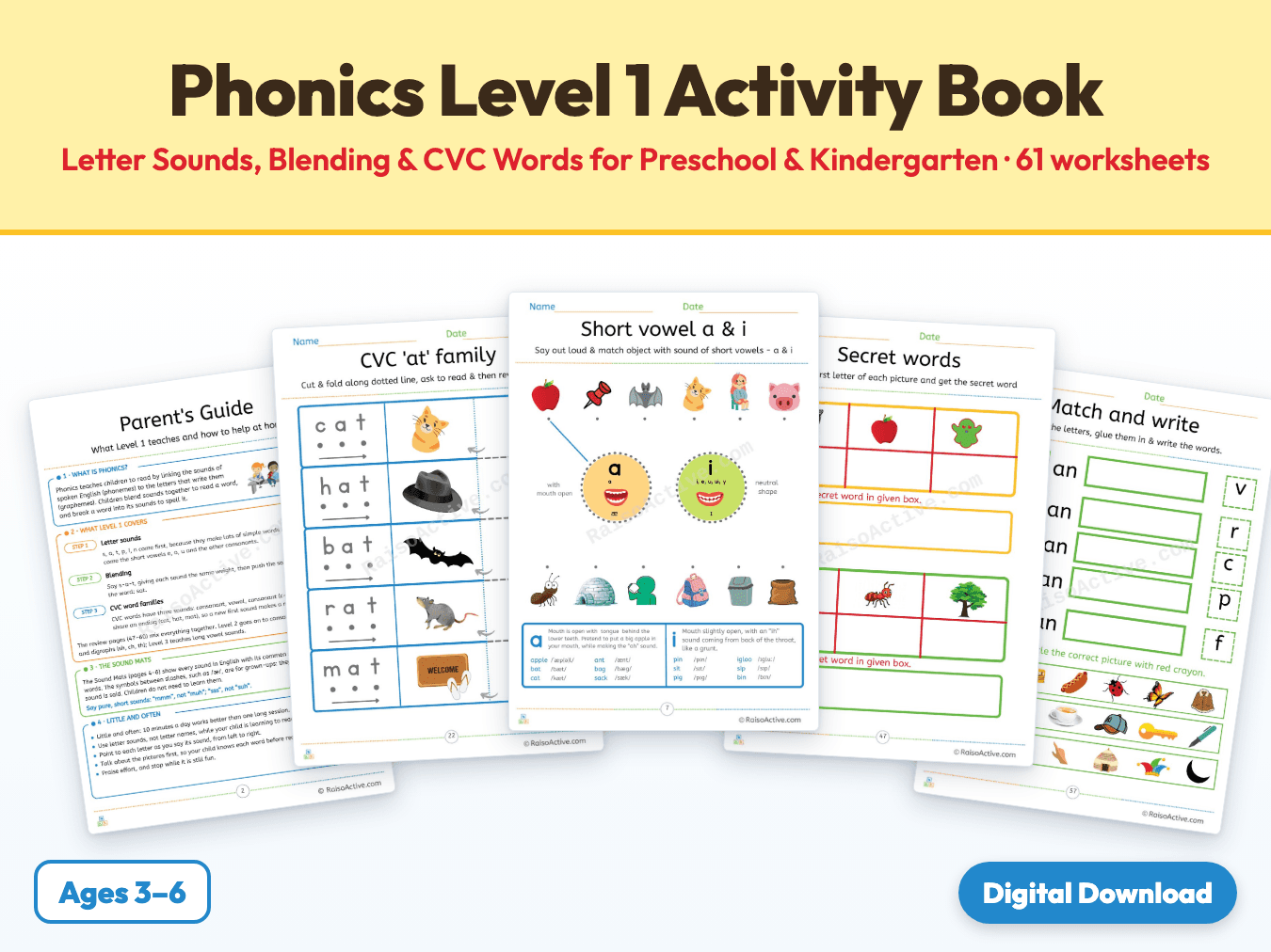 Phonics Level 1 Activity Book: Letter Sounds, Blending & CVC Words for Preschool & Kindergarten cover