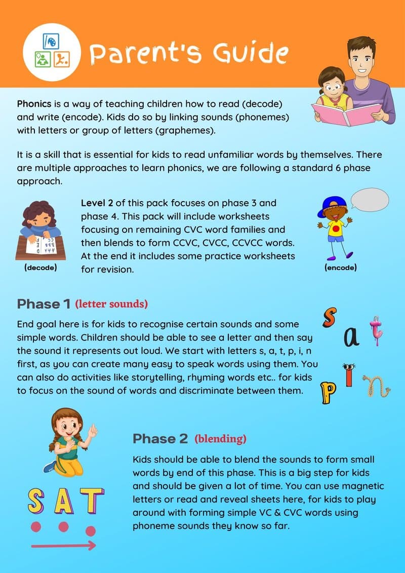Phonics Level 2 Worksheets: CVC, CCVC, CVCC Word Families & Blends for Early Readers (Ages 4-7) - Page 2