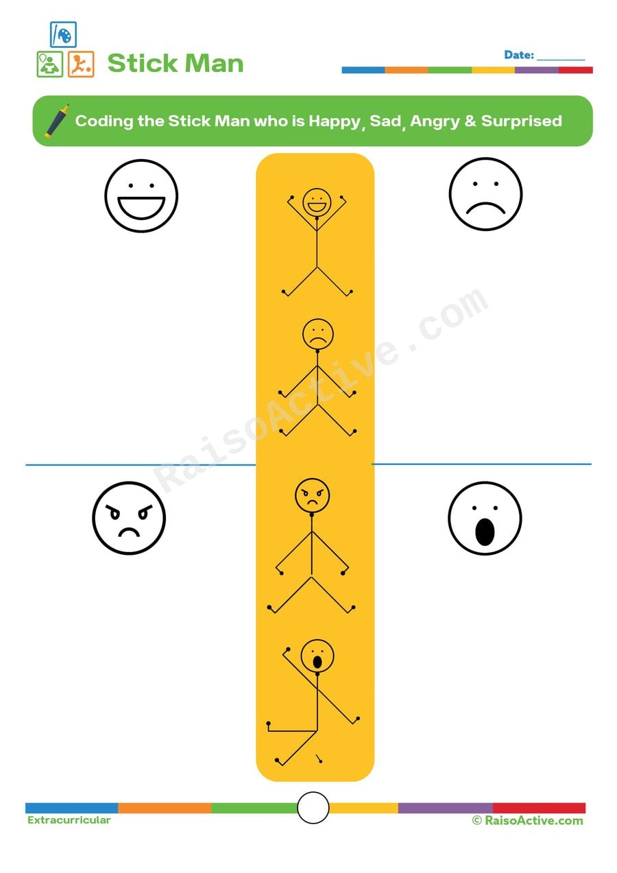 Stick Man Emotions Worksheet: Happy, Sad, Angry & Surprised!